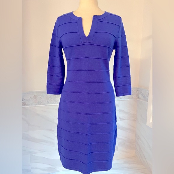 Antonio Melani Fine Merino Wool 3/4 Sleeves Purple Sweater Dress M - Picture 3 of 10